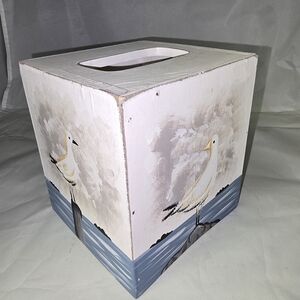 Hand-Painted Tissue Box Cover with Seagull Design